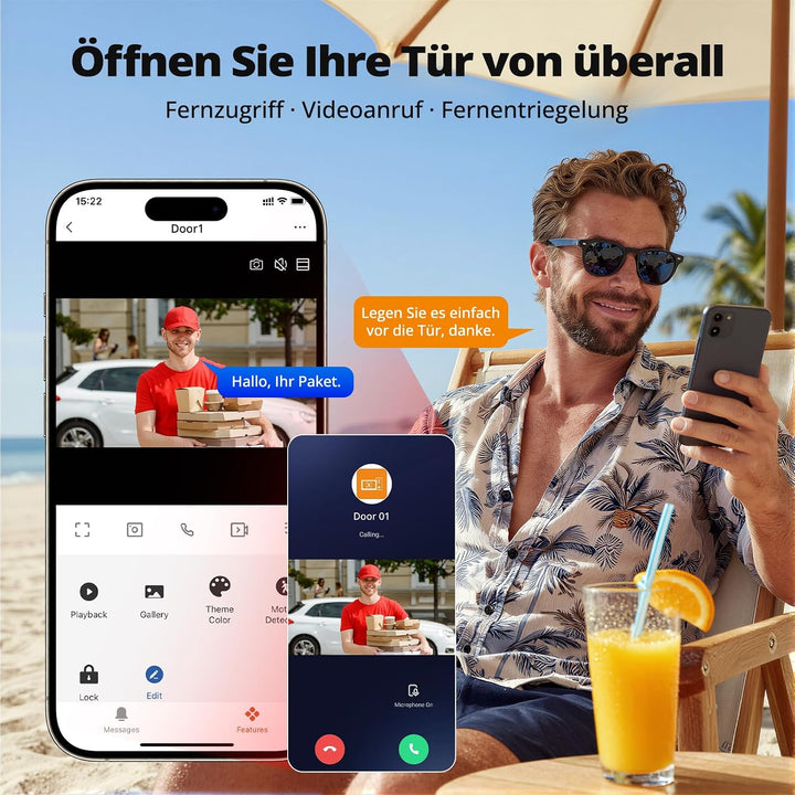 WLAN Video Türsprechanlage 2-Draht mit Kamera und Türöffner, 7" IPS Touchscreen, WIFI6 Dualband Gege