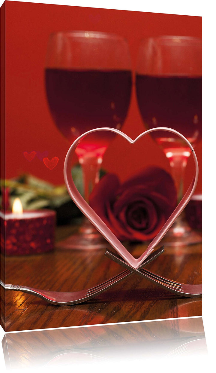 Pixxprint Candle Light Dinner Wein als Leinwandbild/Grösse: 100x70 / Wandbild/Kunstdruck/fertig besp