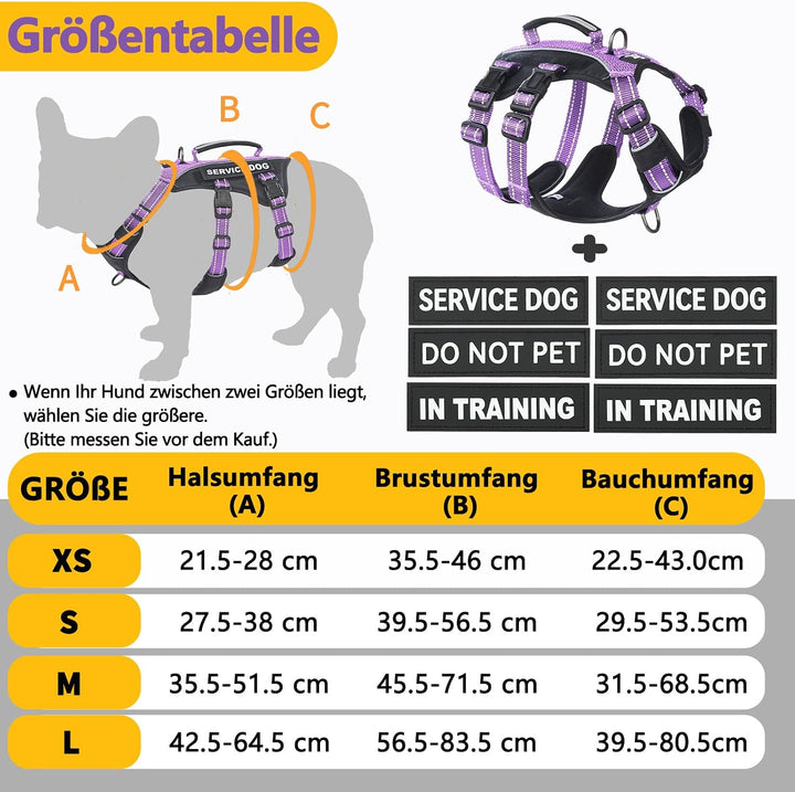 Huntboo Hundegeschirr Mittelgrosse Hunde, Sicherheitsgeschirr Hund Ausbruchsicher mit 6 Patches, Ser