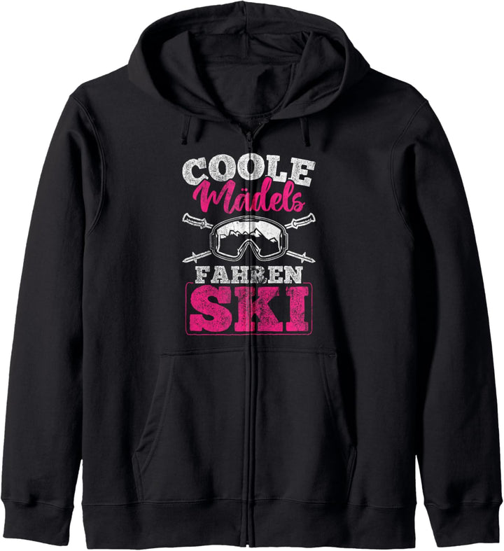 Coole Mädels Fahren Ski Berge Skifahrer Ski Kapuzenjacke