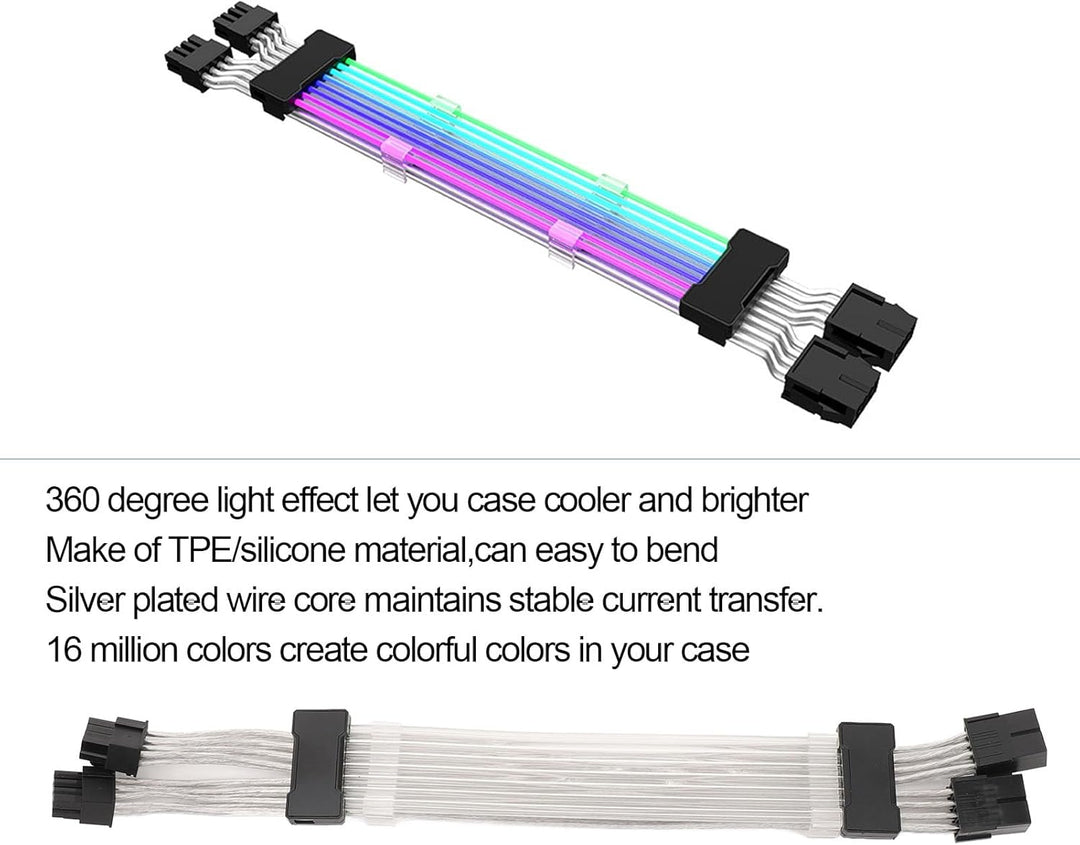 5V 3PIN ARGB GPU-Kabel, 30 cm 2x8PIN auf 2x8PIN ARGB Sync Power Verlängerungskabel4-seitiges Leuchte