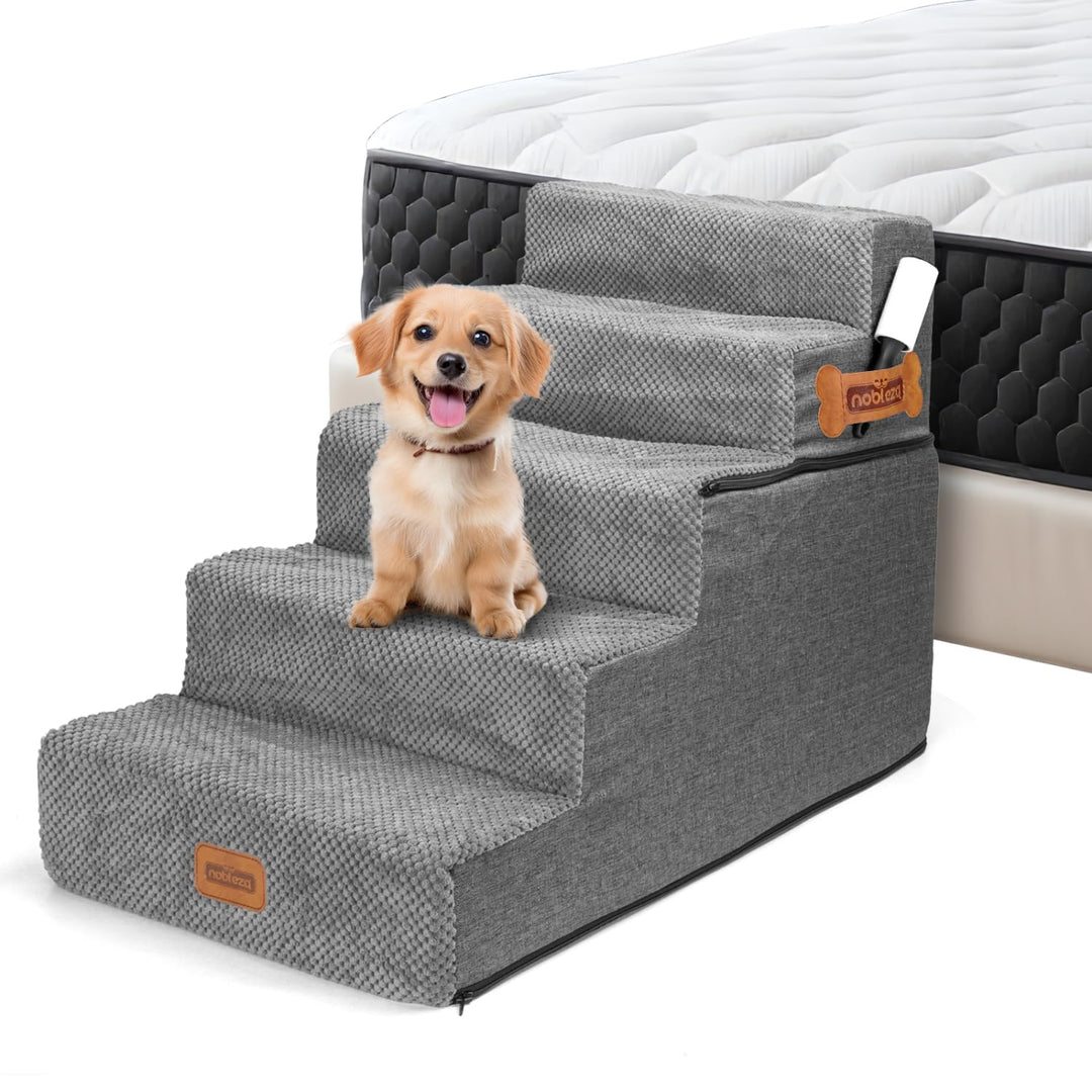 Nobleza Hundetreppe für Kleine Hunde, Hunderampe und Haustiertreppe mit Fusselrolle, 5 Stufen Katzen