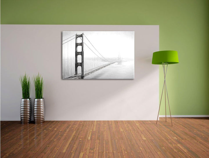 Pixxprint Golden Gate Bridge / 100x70cm Leinwandbild bespannt auf Holzrahmen/Wandbild Kunstdruck Dek