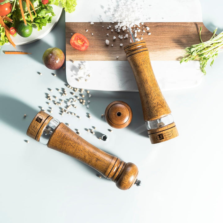 Salz und Pfeffermühle Set, Pfeffer und Salzmühle 2er Set aus Holz 21,5 cm Gewürzmühle Mühlenset Nach