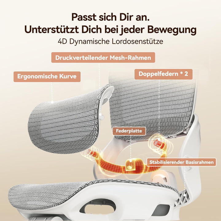 SIHOO Ergonomischer Bürostuhl, Schreibtischstuhl mit Dynamischer Lordosenstütze, Breiter Kopfstütze