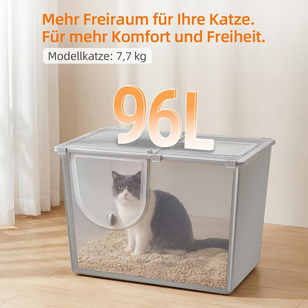 Yangbaga XXL Katzenklo Edelstahl mit Deckel:Geschlossene Katzentoilette mit Hohem Rand,Katzenklo Met