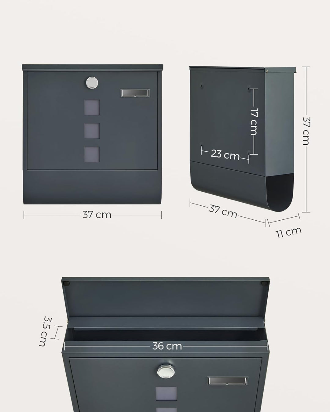 SONGMICS Wandbriefkasten, mit Schloss mit Drehdeckel, Sichtfenster, Namensschild, Zeitungsfach, einf