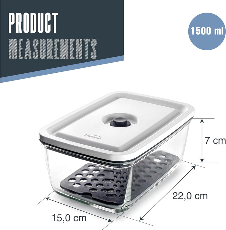 LACOR - 69689 - luftdichter Lebensmittelbehälter, 1,5 Liter, smart, Borosilikatglas, spezielles Vaku