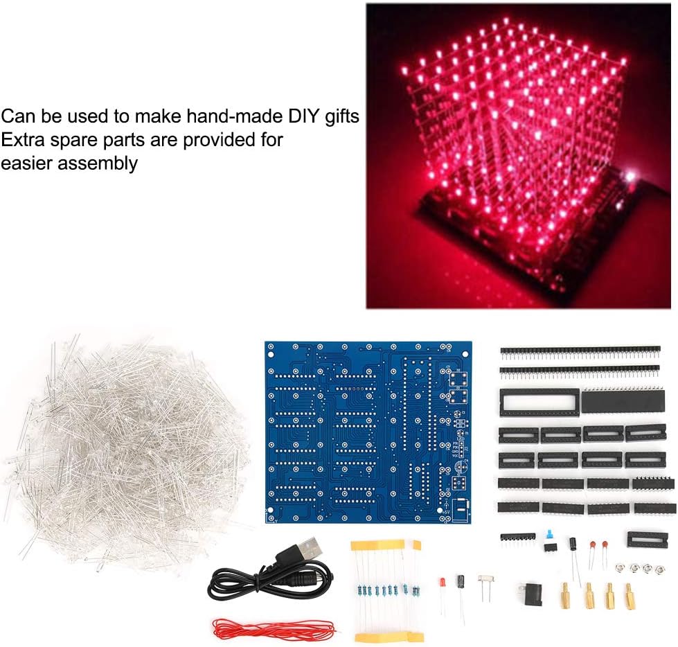 3D LED Würfel Licht Elektronik Bausatz, 8 x 8 x 8 Würfel LED Licht Würfel DIY Lötprojekt Bausatz, Ha