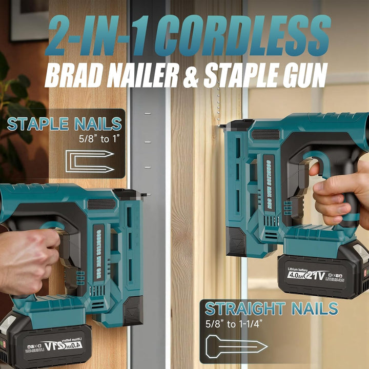 Cordless Nail Gun with 2 x 4.0Ah Batteries, 18 Gauge 2 In 1 Electric Brad Nailer &amp; Staple Gun with 1