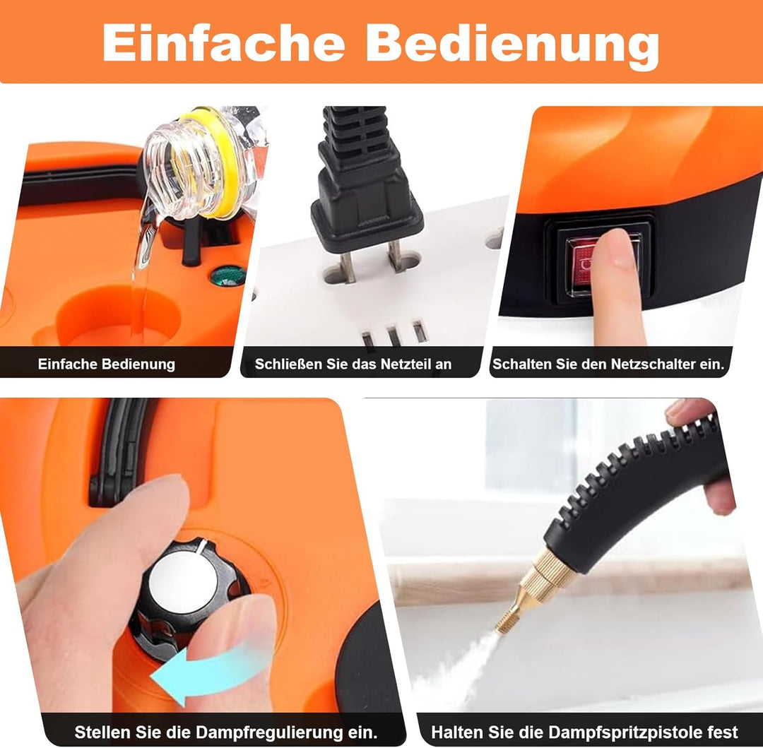 3800W Hand Dampfreiniger, 1L Wassertank Dampfreiniger Handgerät, 10s Schnellaufheizung, 6 Geschwindi