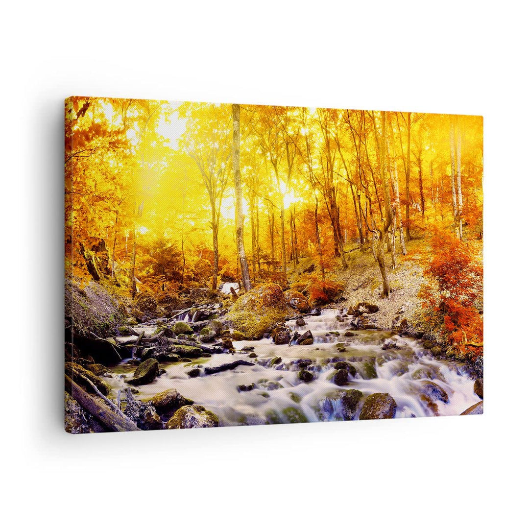 Bilder auf Leinwand Berge Bach Wasser Leinwandbild mit Rahmen 70x50cm Wandbilder Dekoration Wohnzimm