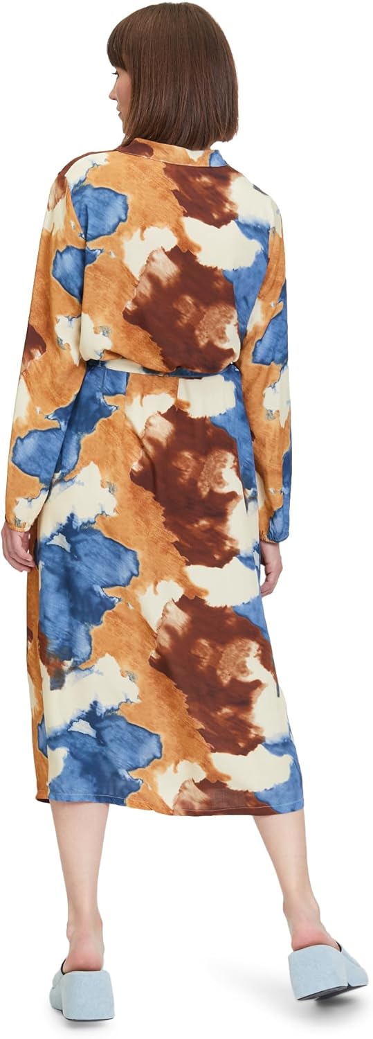 Cartoon Damen Casual-Kleid mit Gürtel 36 Braun/Blau, 36 Braun/Blau