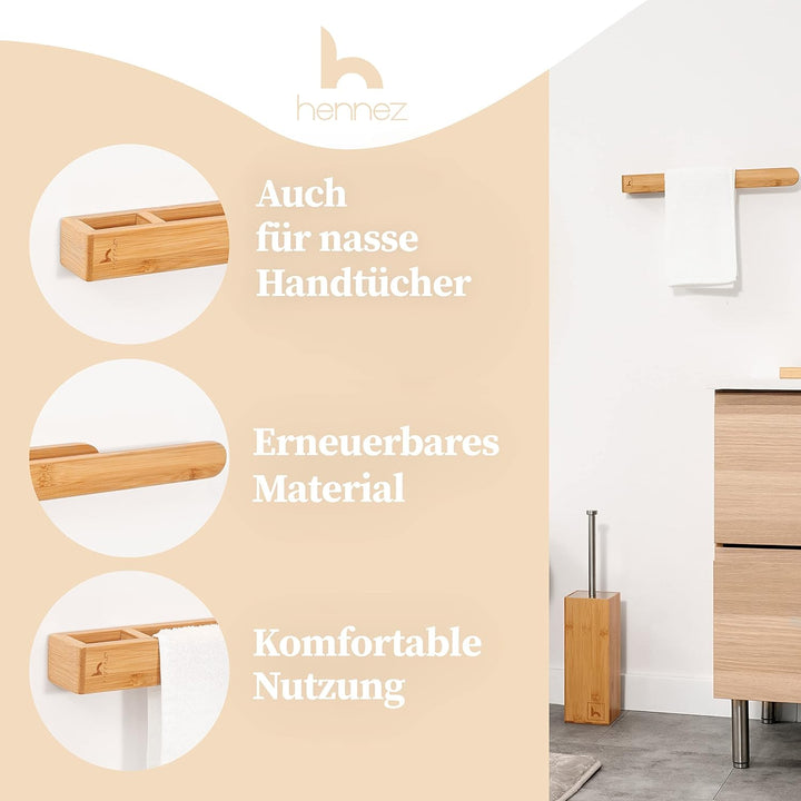 Hennez Handtuchhalter ohne Bohren - Handtuchhalter Bad aus Bambus - Selbstklebende Handtuchhalter mi