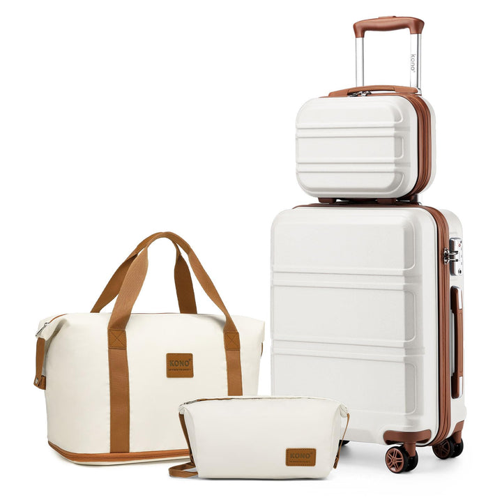 KONO Reisekoffer Set Gepäcksets 4 Teilig Kofferset, 55cm Handgepäck mit Beautycase Kosmetikkoffe mit