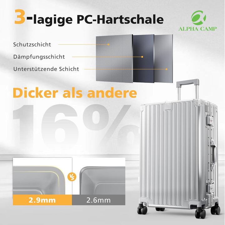 ALPHA CAMP Koffer Set M L Hartschalenkoffer Set Mittelgross mit Rollen Suitcase Set Polycarbonat Alu