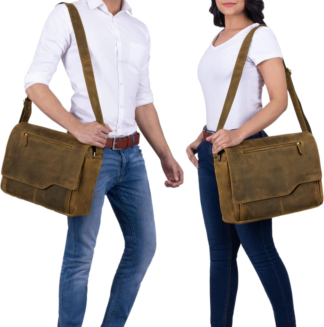 STILORD 'Marvin' Ledertasche Umhängetasche Modernes Vintage Design 15.6 Zoll Laptoptasche grosse Uni