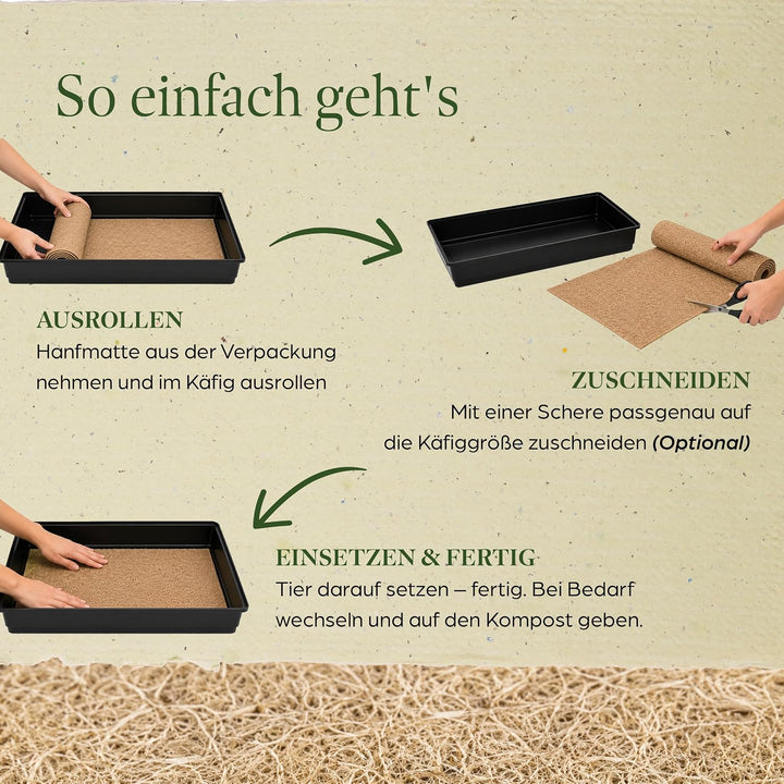 Nagerteppich aus 100% Hanf - Biologisch abbaubare Hanfmatten für Nager wie Kaninchen, Meerschweinche