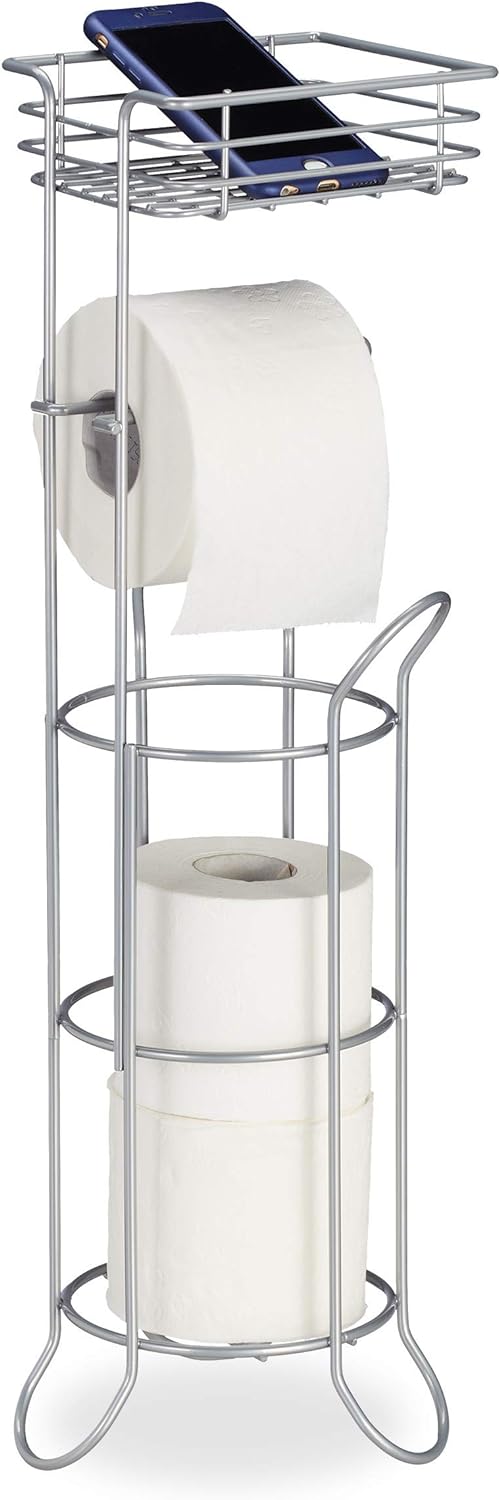 Relaxdays Toilettenpapierhalter stehend, mit Ablage, 3 Rollen Klopapier, modern, Metall, HBT: 57,5x1