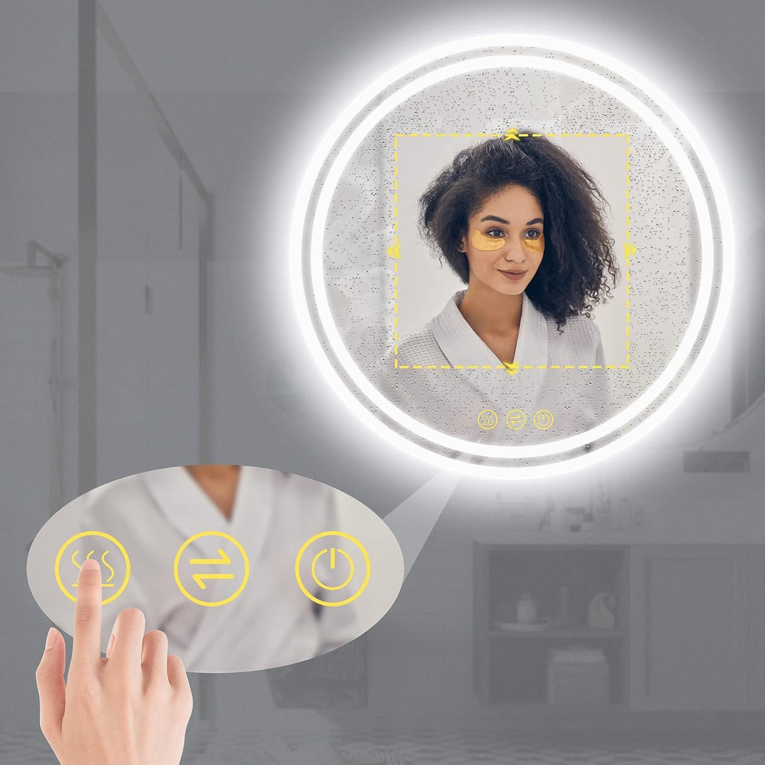 AI-LIGHTING Led Badezimmerspiegel mit Beleuchtung 50cm Badspiegel Rund Beleuchtet Antibeschlag Wands