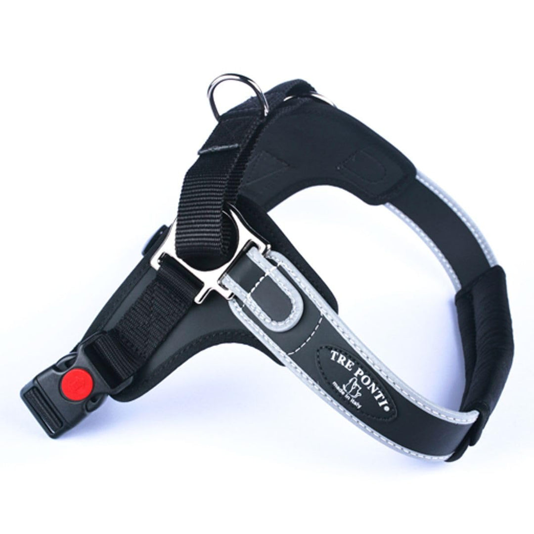 TRE Ponti Geschirr Forza mit Reflektierenden Rand Schwarz 50-65 cm bis ca. 10-20 kg, M