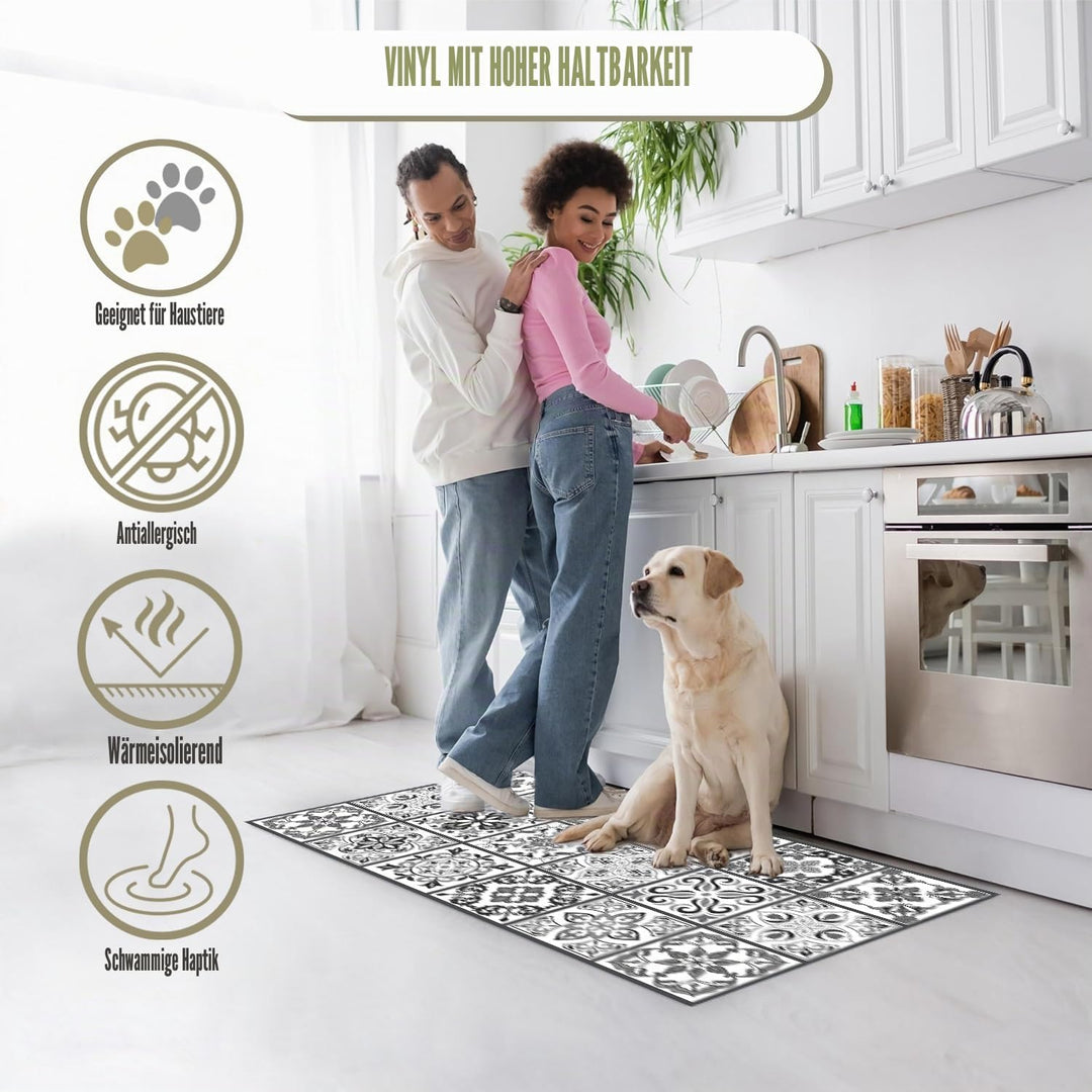 Nivellpublicitari Hydraulic Vinyl-Teppich, 120 x 60 cm, Schwarz-Grau - Küchenteppich - Badezimmertep