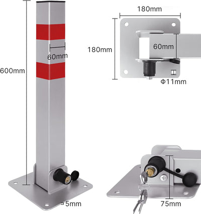 NAIZY Absperrpfosten 1x Parkplatzsperre Klappbar Parkpfosten Quadratisch Poller Pfosten mit Schlüsse