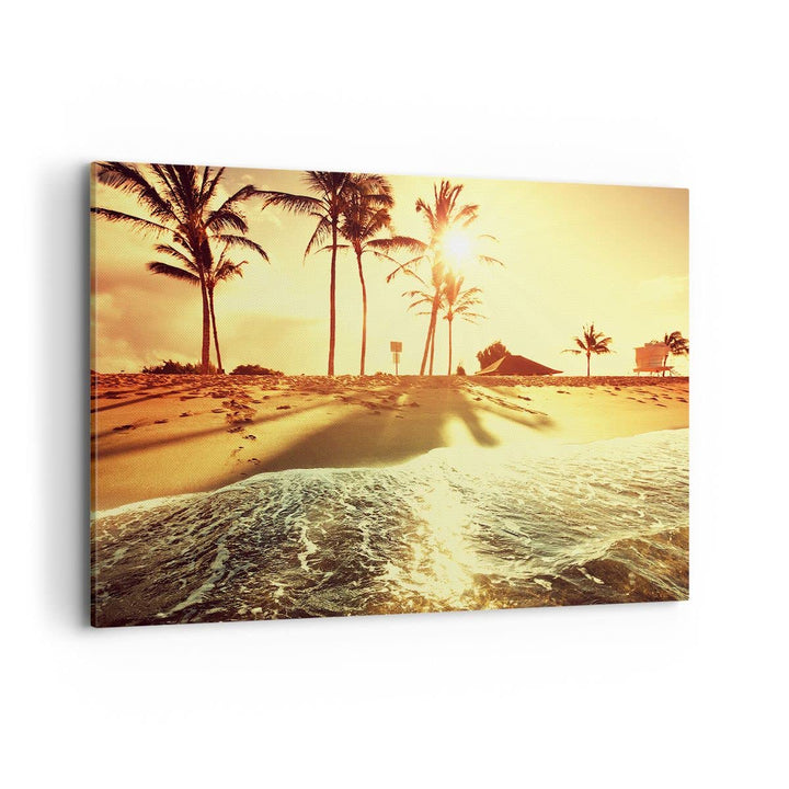 Bilder auf Leinwand 100x70cm Leinwandbild mit Rahmen Strand Meer Palme Gross Wanddeko Bild Schlafzim