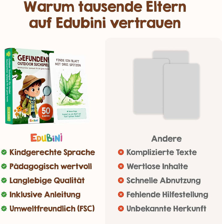 GEFUNDEN! Outdoor Suchspiel für Kinder ab 4 Jahren - [50 Karten] - Outdoor Spiele für Draussen, Scha
