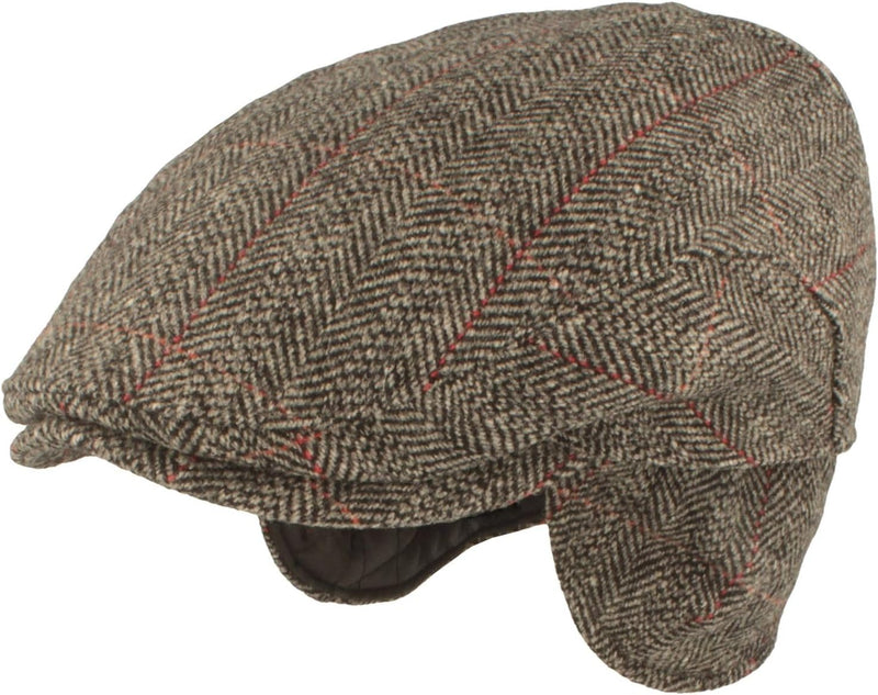 Breiter Herren Winter Schiebermütze mit Ohrenklappen Flatcap Schirmmütze 100% Wolle mit ausklappbare