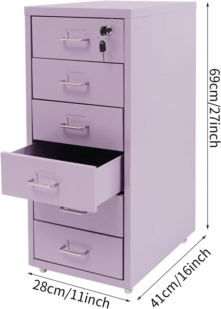 Rollcontainer Aktenschrank 6 Schubladen Metall Abschliessbar, Schubladenschrank Rollbar Mobil Aufbew