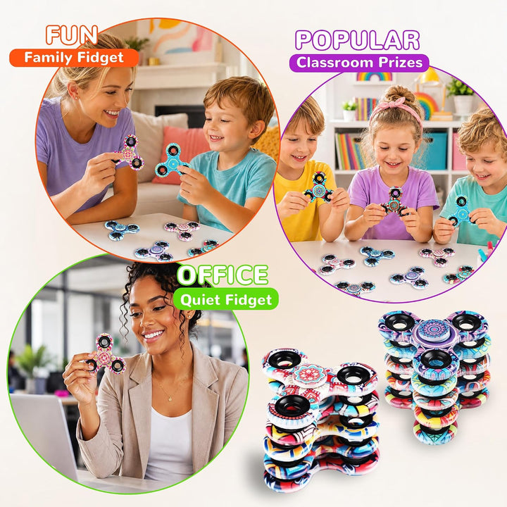 SCIONE [12er-Pack] Fidget Spinner für Kinder mit Mandala-Mustern (6,3 cm), High-Speed Fingerkreisel,