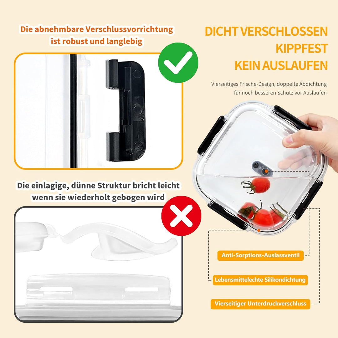 LNWSN Vorratsdosen Glas mit Deckel 6er, 1200ml Frischhaltedosen mit Deckel mit Grossem Fassungsvermö