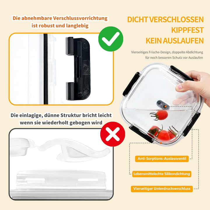 LNWSN Vorratsdosen Glas mit Deckel 6er, 1200ml Frischhaltedosen mit Deckel mit Grossem Fassungsvermö