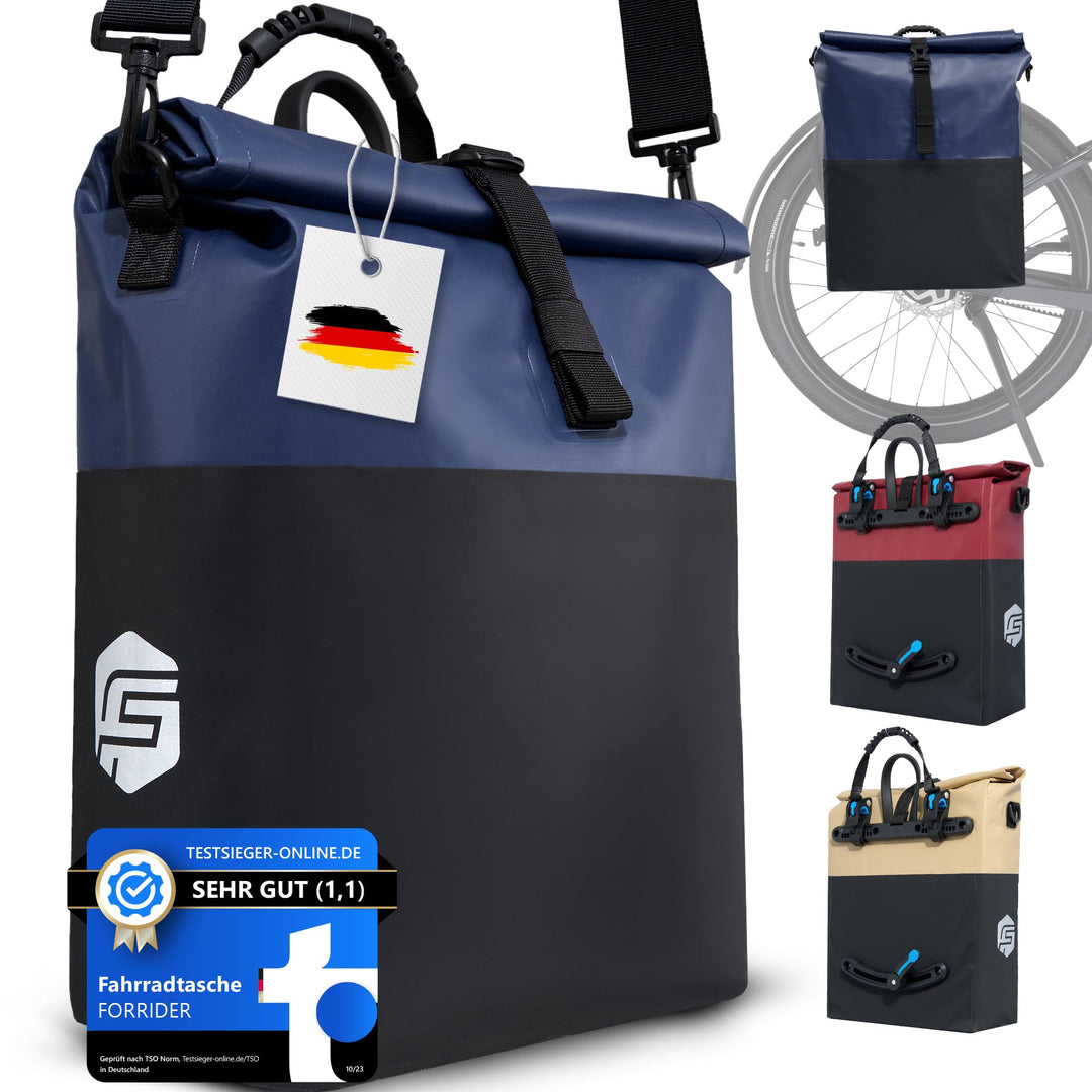 Forrider Fahrradtasche Wasserdicht für Gepäckträger [22L Volumen] mit Schultergurt | Gepäckträgertas