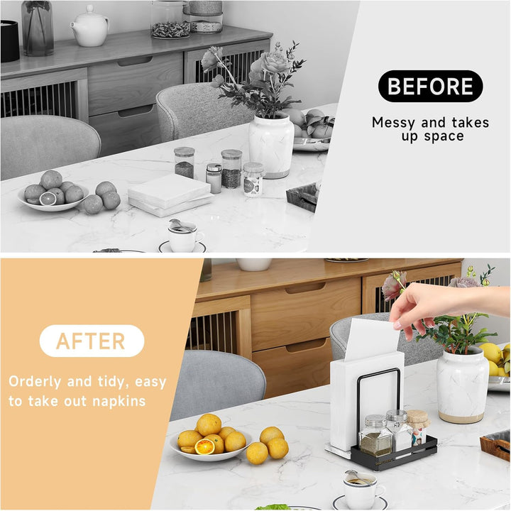 Serviettenhalter Schwarz, Serviettenhalter aus Metall & Marmor Serviettenspender mit Caddy für Tisch