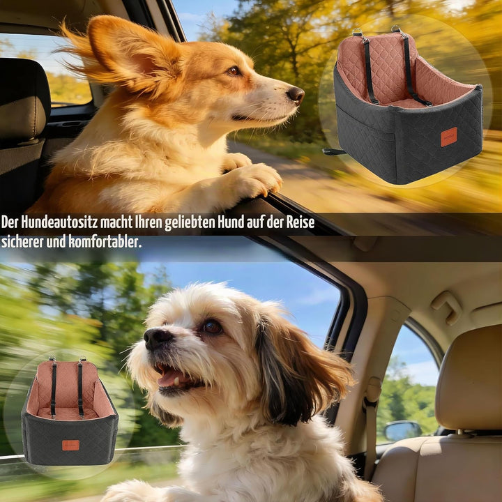 Hunde Autositz für kleine bis mittlere Hunde,Waschbarer hundesitz Auto mit Aufbewahrungstaschen, ver