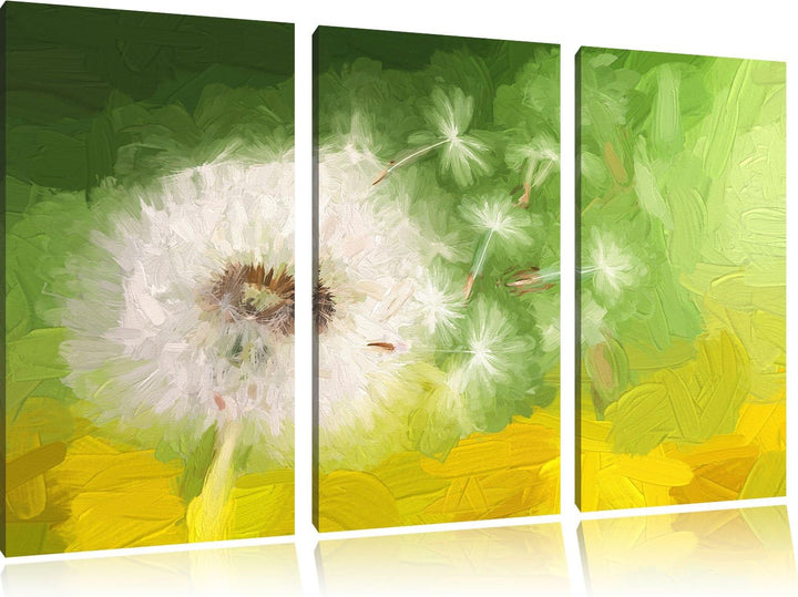 Pixxprint Löwenzahn Samen Kunst / 3-Teilig/Gesamtmass 120cm Leinwandbild bespannt auf Holzrahmen/Wan