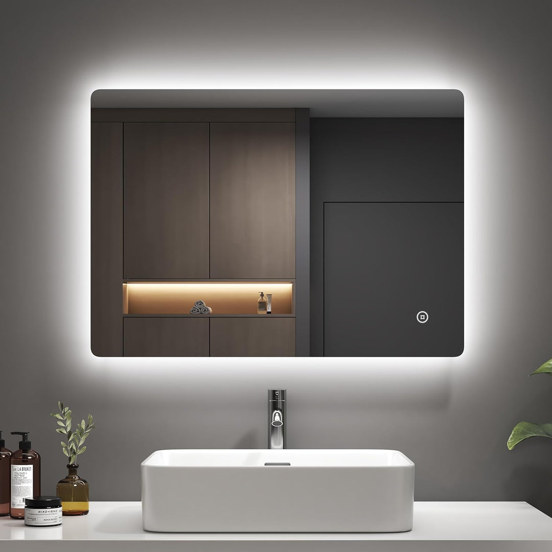 EMKE Badspiegel mit Beleuchtung 50x70 cm, Badezimmerspiegel mit 3 dimmbaren Lichtfarben, Beschlagfre