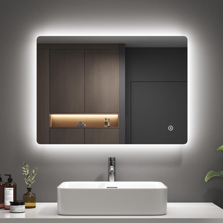 EMKE Badspiegel mit Beleuchtung 50x70 cm, Badezimmerspiegel mit 3 dimmbaren Lichtfarben, Beschlagfre
