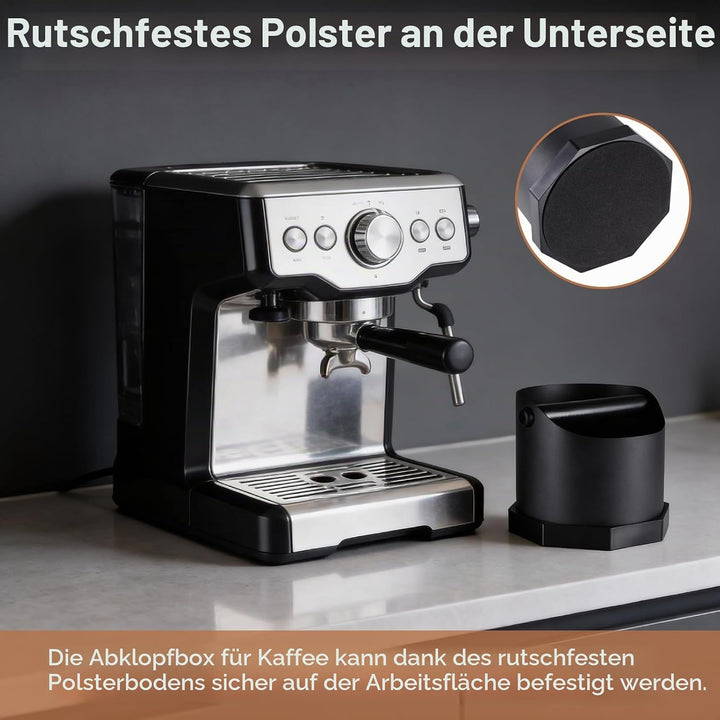 Abklopfbehälter für Siebträger Espresso, 1.6L Edelstahl Kaffee Knock Box mit Abnehmbarer Knock Bar &amp;