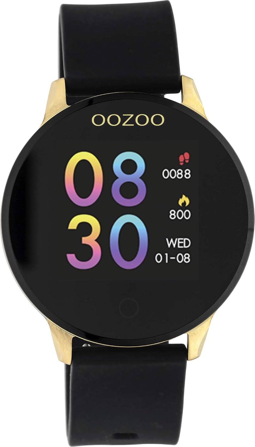 Oozoo Smartwatch Unisex Fitnessuhr (Schwarz/Gold), Schwarz/Gold