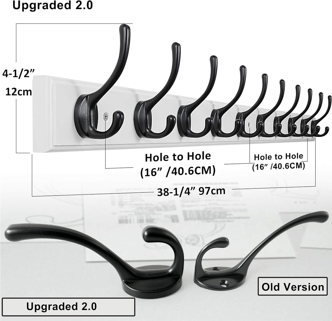 Dseap Garderobenleiste: 97cm lang robuste hakenleiste mit 10 haken, kleiderhaken wand, wandgarderobe