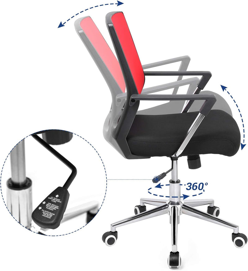 SONGMICS Bürostuhl mit Netzbezug, höhenverstellbarer Chefsessel, Schreibtischstuhl mit Wippfunktion,