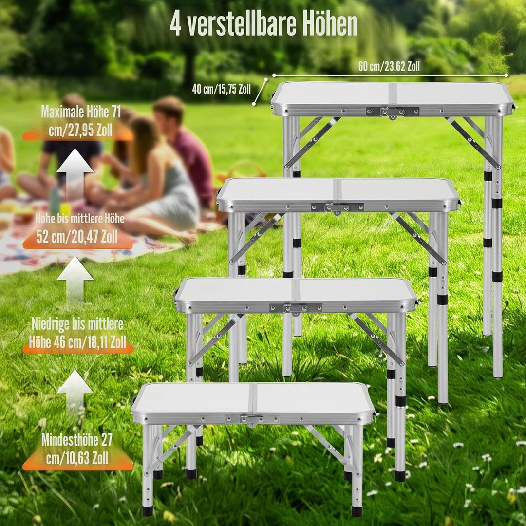 Velway Campingtisch Klappbar Höhenverstellbar 60x40cm - Leichter Alu Klapptisch Klein, Stabiler Gart