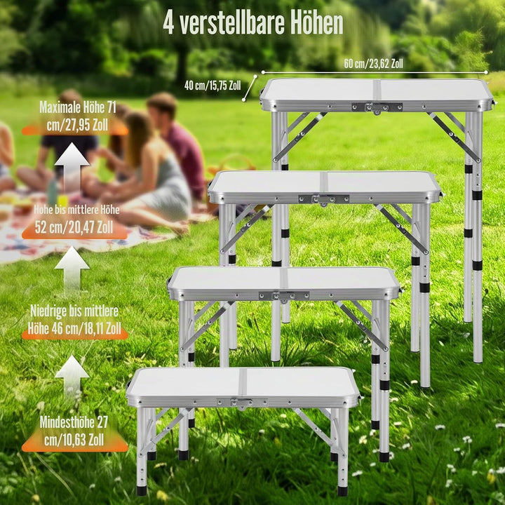 Velway Campingtisch Klappbar Höhenverstellbar 60x40cm - Leichter Alu Klapptisch Klein, Stabiler Gart