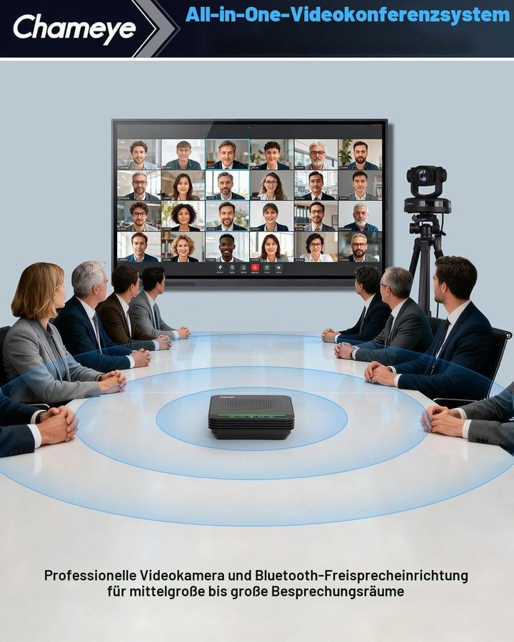 Chameye 4K 10x AI PTZ Konferenzkamera Set mit Bluetooth Konferenzmikrofon, 4K PTZ Kamera mit KI-Auto