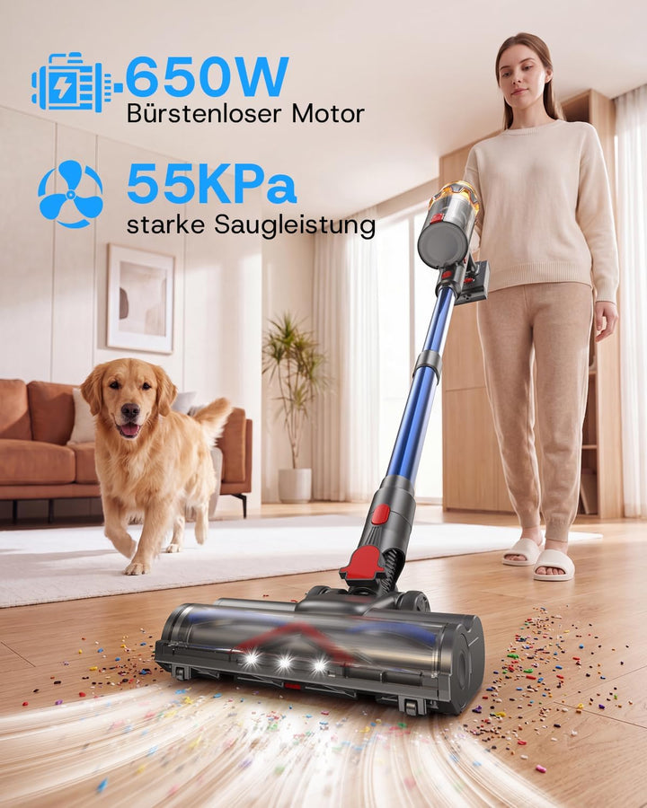 K10 Akku Staubsauger 650W/55KPa/80 Min mit Smart LED-Touchdisplay | Staubsauger Kabellos mit Auto-Mo