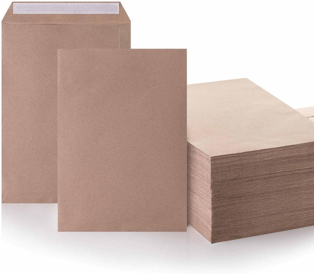 1500 Versandtaschen C4 Braun (229x324mm) 90g/m² Briefumschläge für A4 ungefaltet, Haftklebung ohne F
