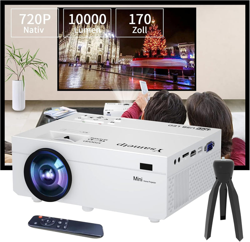 Ysametp Tragbarer Mini-Projektor, 1280 x 720 P, 200 Zoll, HD-Videoprojektor, 10000 Lm, Heimkino-Beam